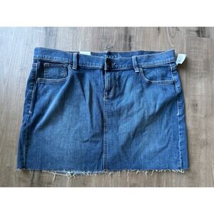 Old Navy Womens Blue Denim Mini Skirt Raw Hem Stretch Size 14 NWT